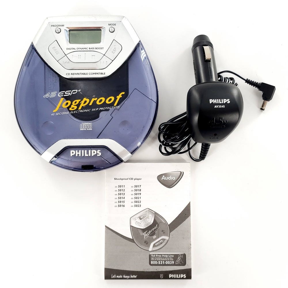 Philips AX5015/17 Jogproof Portable CD Player 45 ESP4 w/ Car Adapter Tested